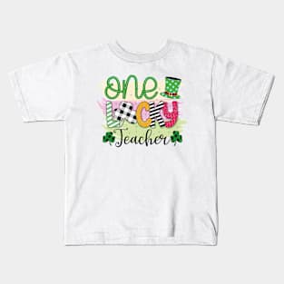 One lucky teacher, St. Patrick’S Day Shamrock Clover, st. patrick's day gift, Funny st Patricks gift, Cute st pattys gift, Irish Gift, Patrick Matching. Kids T-Shirt